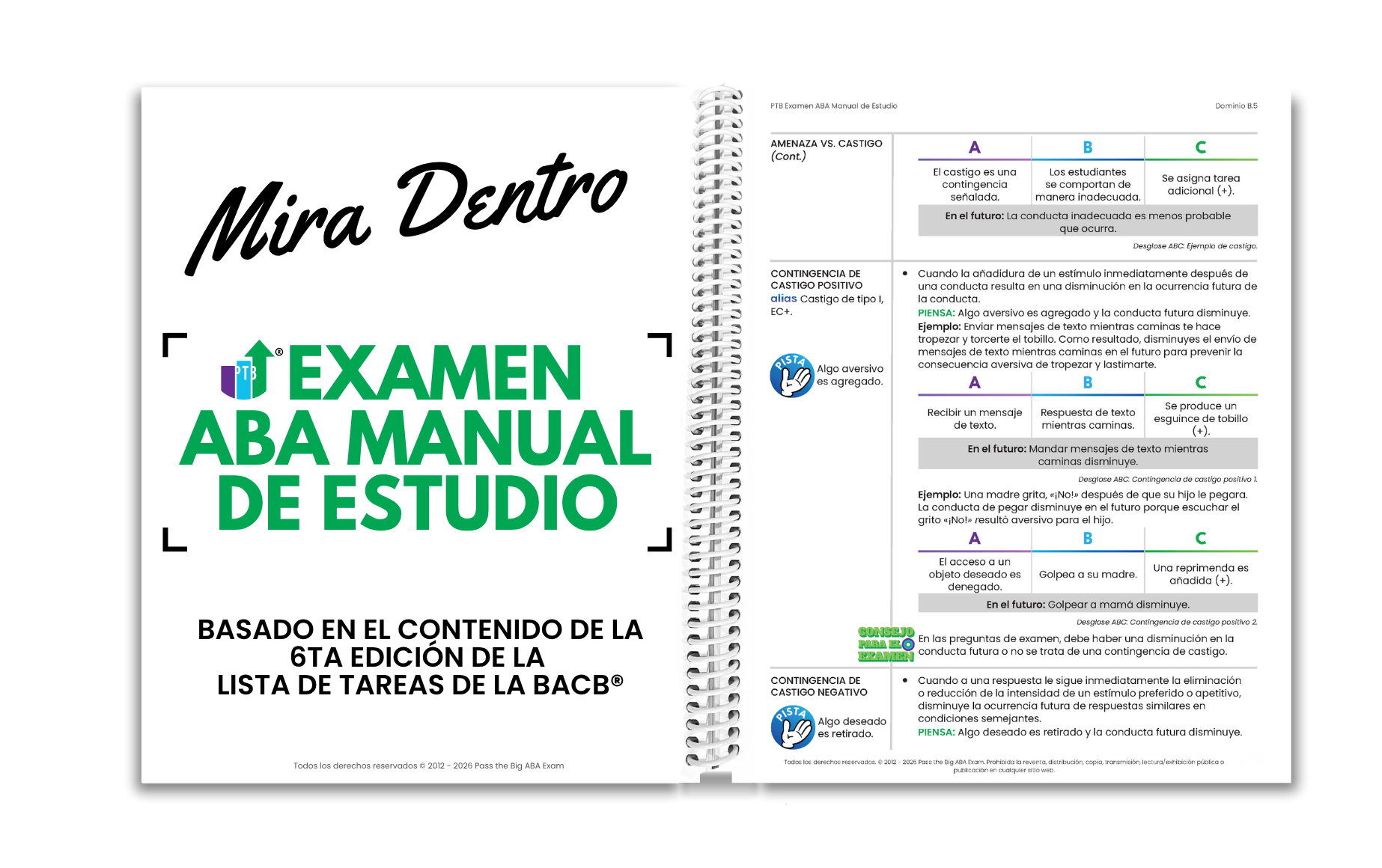 Get a sneak peak into the 6th Edition PTB ABA Exam Study Manual, featuring more than 100 additional pages of essential new content, along with striking visuals that emphasize key details like hints, exam tips, ethical considerations, acronyms, and more. Structured for optimal usability, the “other White Book” contextualizes complex concepts with situational and relatable examples, salient visuals, and detailed explanations. Get a sneak peak into the 6th Edition PTB ABA Exam Study Manual, featuring more than 100 additional pages of essential new content, along with striking visuals that emphasize key details like hints, exam tips, ethical considerations, acronyms, and more. Structured for optimal usability, the “other White Book” contextualizes complex concepts with situational and relatable examples, salient visuals, and detailed explanations.